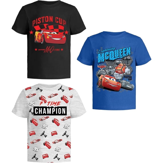 Cars Lightning McQueen Pixar Graphic T-Shirts (3 Pack) Outfits Toddlers to Kids 2T Bk/B/Gy SS