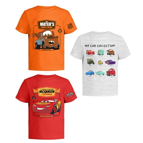 Cars Lightning McQueen Pixar Graphic T-Shirts (3 Pack) Outfits Toddlers to Kids 2T RWHOr SS