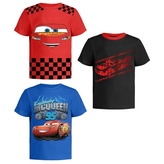 Cars Lightning McQueen Pixar Graphic T-Shirts (3 Pack) Outfits Toddlers to Kids 3T R/Bk/B SS