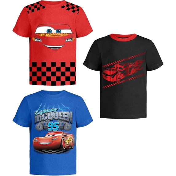 Cars Lightning McQueen Pixar Graphic T-Shirts (3 Pack) Outfits Toddlers to Kids 7 R/Bk/B SS
