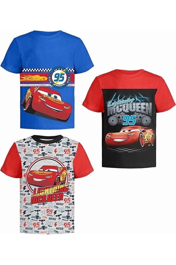 Cars Lightning McQueen Pixar Graphic T-Shirts (3 Pack) Outfits Toddlers to Kids 7 RWHOr SS