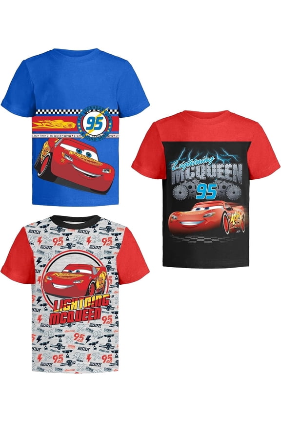 Cars Lightning McQueen Pixar Graphic T-Shirts (3 Pack) Outfits Toddlers to Kids 7 RWHOr SS