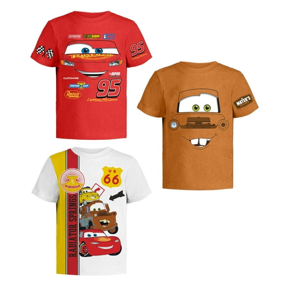Disney Pixar Cars Lightning McQueen Graphic T-Shirts for Toddlers and Kids, Red/White/Rust, 3 Pack