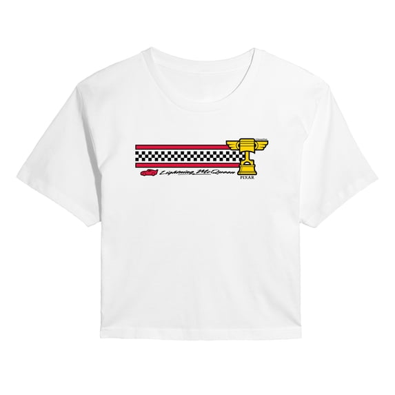 Cars - Lightning McQueen Race Stripe - Juniors Cropped Graphic T-Shirt