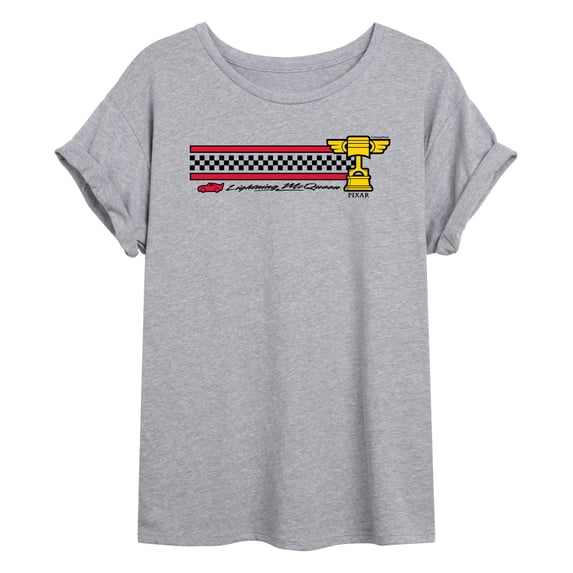 Cars - Lightning McQueen Race Stripe - Juniors Oversized Graphic T-Shirt