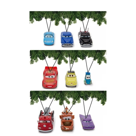 Cars Lightning McQueen, Tow Mater, Sally, Ramone, Red, Sheriff, Doc, Luigi & Guido 9-Piece PVC Ornament Set