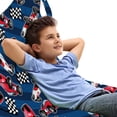 thumbnail image 1 of Cars Lounger Chair Bag, Vintage Racing Cars on Blue Stripes with Checkered Flags Automobile Sports, High Capacity Storage with Handle Container, Lounger Size, Navy Blue Red Black, by Ambesonne, 1 of 5