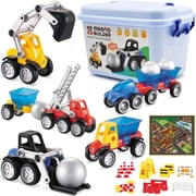 Cars Magnetic Building Blocks, New Shapes for Creating Endless Construction Trucks Toys, Including Play Mat, Road Signs, Montessori STEM Toy Boys & Girls and Magnetic Tiles for Kids Ages 4-8