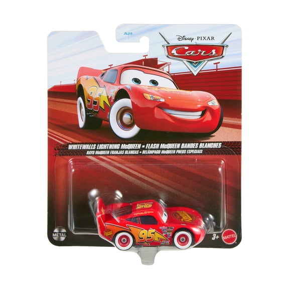 Disney and Pixar's Cars Whitewalls Lightning McQueen Toy Car, 1:55 Scale Die-Cast Vehicle