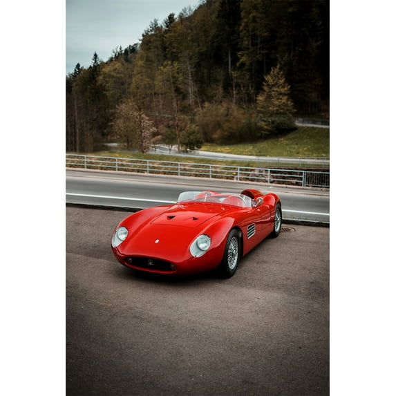 Cars Old Red Ferrari Land Vehicle Landscape Wall Home Decor - 12x18 Inch Laminated Poster - Stunning Detail and Bold Colors