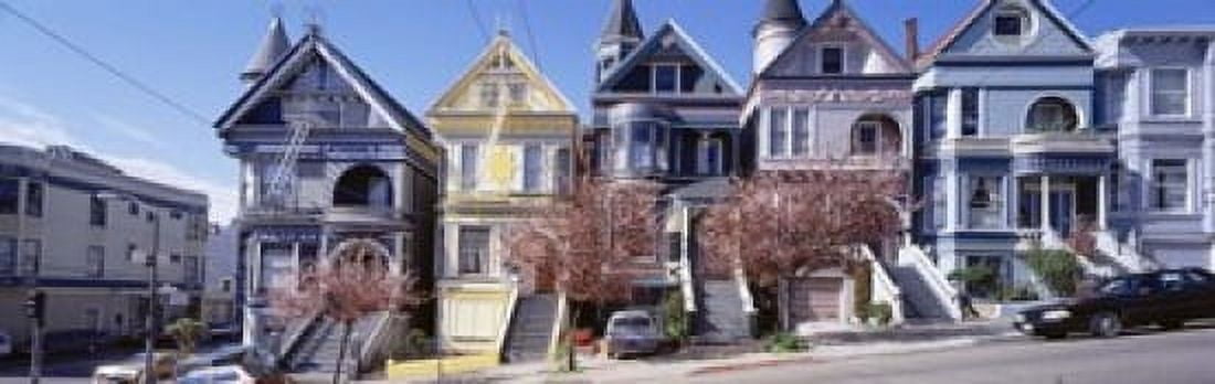 Cars Parked In Front Of Victorian Houses San Francisco California USA Canvas Art - Panoramic Images (18 x 6)