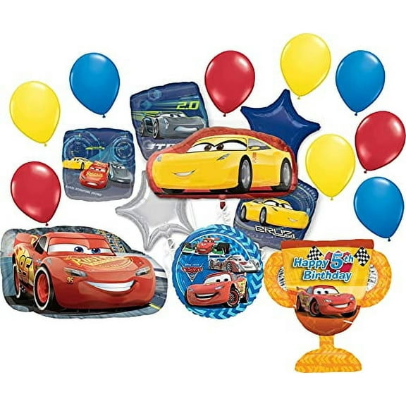 Cars Party Supplies 5th Birthday Balloon Decorations Lightning McQueen and Cruz Ramirez 18 piece Trophy Bouquet