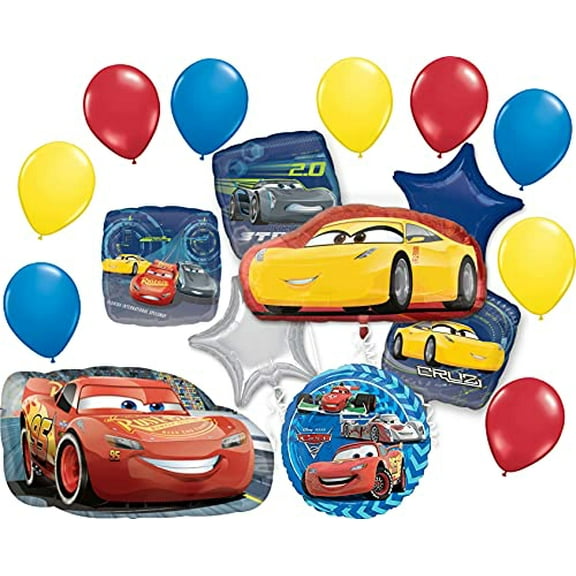 Cars Party Supplies Birthday Balloon Decorations Lightning McQueen and Cruz Ramirez 17 piece Bouquet