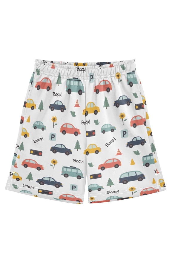 Cars Pattern Athletic Shorts Breathable with Comfort Fit Drawstring Casual Sweatshorts Small