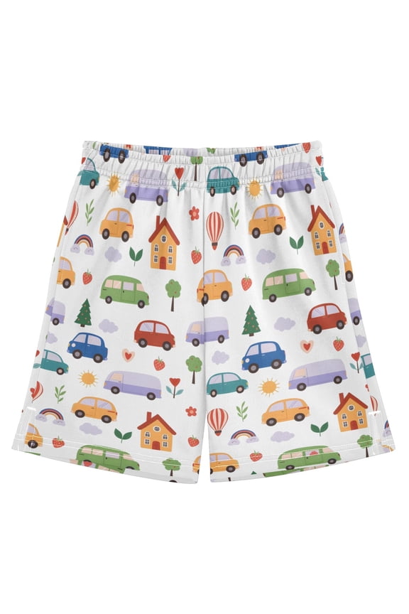 Cars Pattern Athletic Shorts Breathable with Comfort Fit Drawstring Casual Sweatshorts X-Small