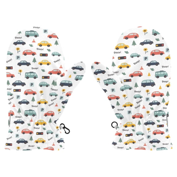 Cars Pattern Cold Weather Mittens Cozy Gloves with Adjustable Fit Perfect for Outdoor Fun