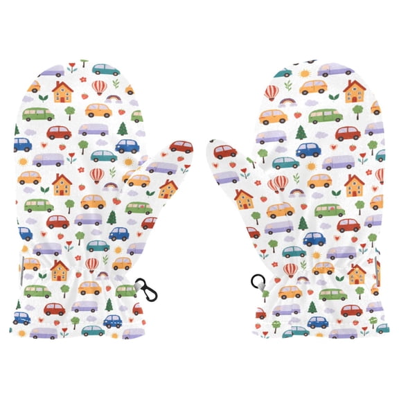 Cars Pattern Cold Weather Mittens Cozy Gloves with Adjustable Fit Perfect for Outdoor Fun