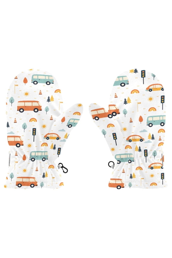 Cars Pattern Design Cold Weather Mittens Cozy Gloves with Adjustable Fit Perfect for Outdoor Fun