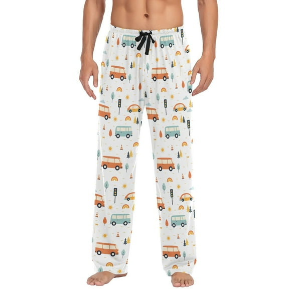 Cars Pattern Design Men's Lightweight Pajama Bottoms Stretch Elastic Waist Side Pockets Spring Fall