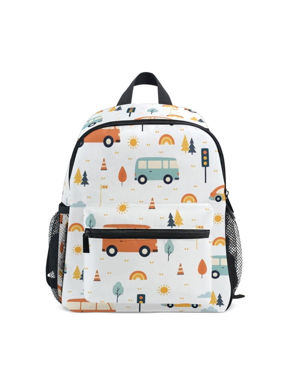 Cars Pattern Design Mini Backpack Cute Small Backpack with Chest Strap and Whistle Ages 3-8