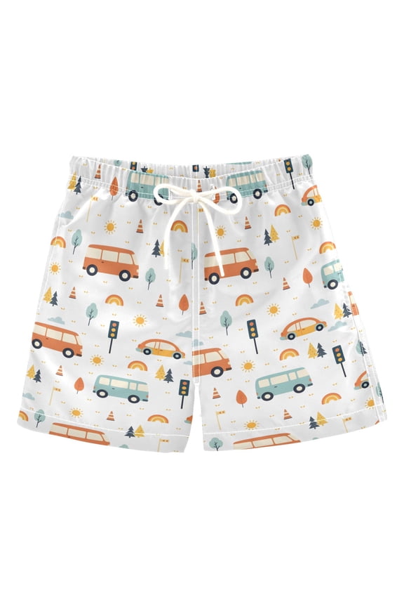 Cars Pattern Design Swim Trunks Quick Dry Beach Pool Board Shorts Lightweight Stylish Print Sizes 2T to XL