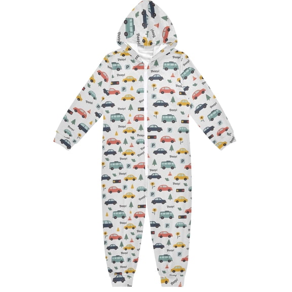 Cars Pattern One Piece Pajamas Soft Jumpsuit Cozy Sleep and Play Romper Zipper and Pockets 4T