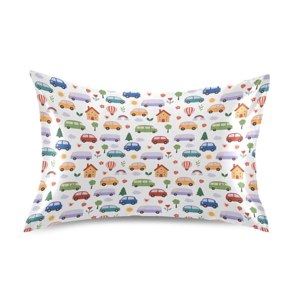 Cars Pattern Standard Size Satin Pillowcase 20''x26'' Double-Sided Print Soft Wrinkle Resistant
