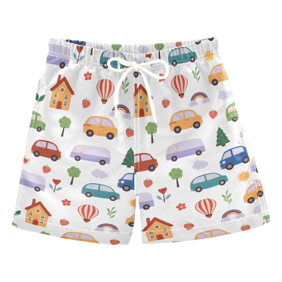 Cars Pattern Swim Trunks Quick Dry Beach Pool Board Shorts Lightweight Stylish Print Sizes 2T to XL