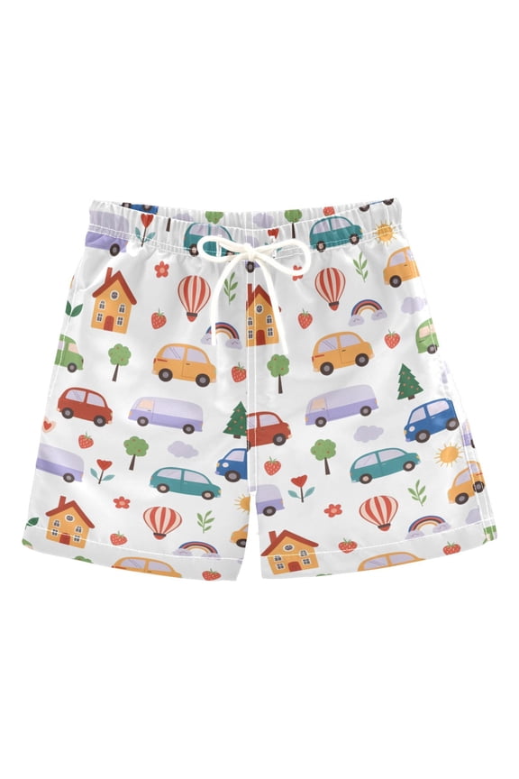Cars Pattern Swim Trunks Quick Dry Beach Pool Board Shorts Lightweight Stylish Print Sizes 2T to XL