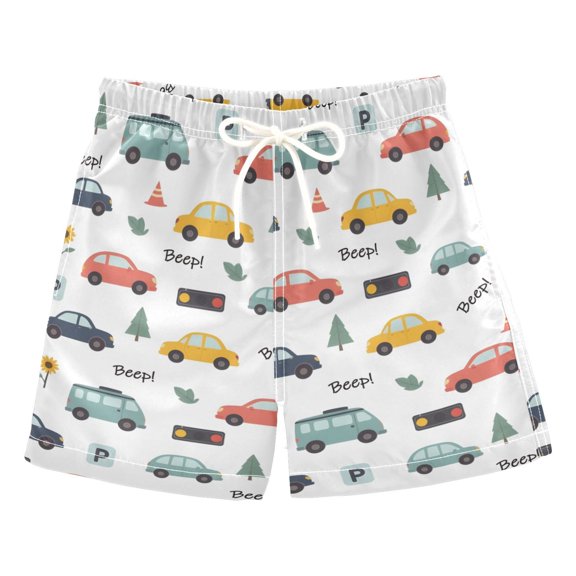 Cars Pattern Swim Trunks Quick Dry Beach Pool Board Shorts Lightweight Stylish Print Sizes 2T to XL