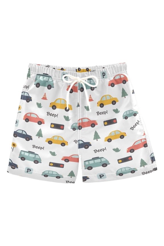 Cars Pattern Swim Trunks Quick Dry Beach Pool Board Shorts Lightweight Stylish Print Sizes 2T to XL