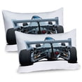 thumbnail image 1 of Cars Pillow Sham Set of 2, Back View of a Formula Race Car Rally Competition Sports Cartoon Style, Quality Microfiber Bedding Item for All Seasons, 26" x 20", Bluegrey White and Black, by Ambesonne, 1 of 3