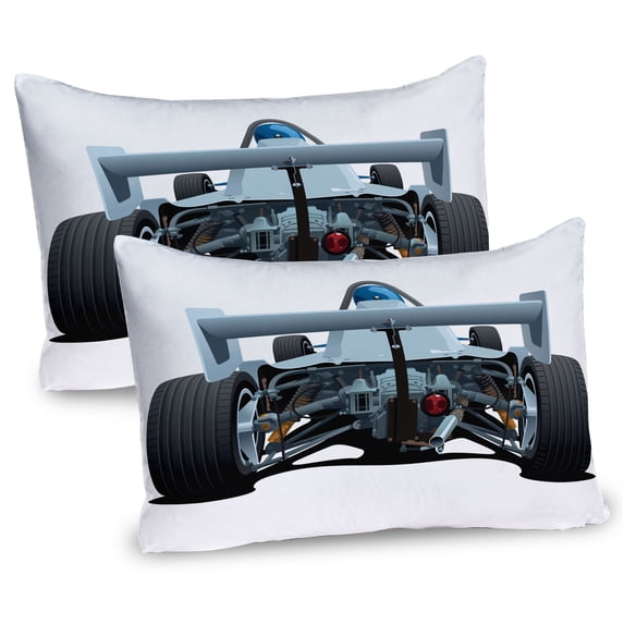 Cars Pillow Sham Set of 2, Back View of a Formula Race Car Rally Competition Sports Cartoon Style, Quality Microfiber Bedding Item for All Seasons, 26" x 20", Bluegrey White and Black, by Ambesonne