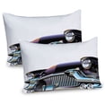 thumbnail image 1 of Cars Pillow Sham Set of 2, Old Fashioned Automobile Old Timer Antique American Collector's Vehicle, Quality Microfiber Bedding Item for All Seasons, 26" x 20", Black Pale Blue Orange, by Ambesonne, 1 of 1