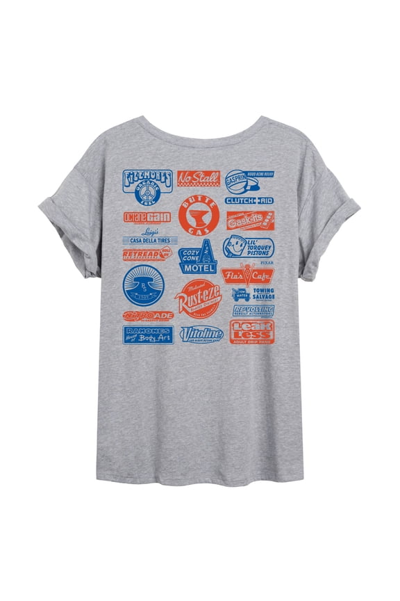 Cars - Piston Cup Sponsors - Juniors Oversized Graphic T-Shirt