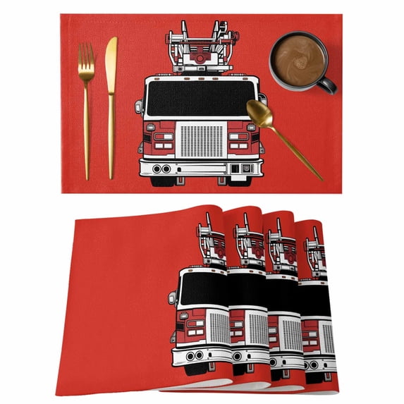 Cars Placemats Set of 4 Red Cartoon Funny Simple Truck Silhouettes Art Place Mats Indoor Wipeable Table Mats Washable Cloth Dining Table Placemats for Kitchen Holiday Party Home Decor 13x19 Inch