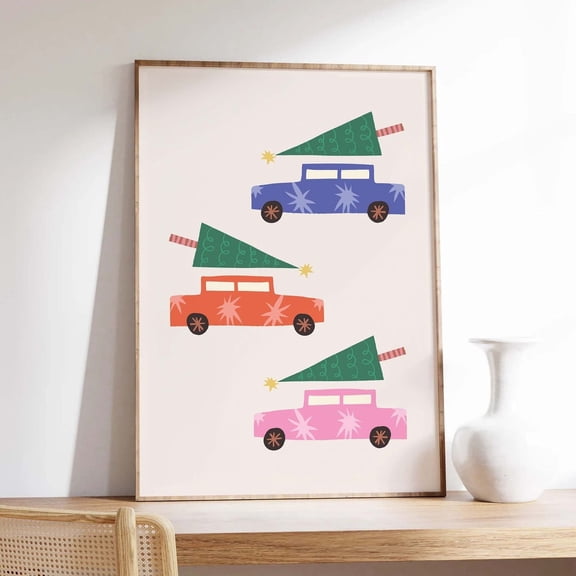 Cars Poster Cute Decor Tree Wall Art Trendy Poster, Unframed Size 8x12