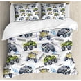 thumbnail image 1 of Cars Queen Size Duvet Cover Set, Hand Drawn Watercolored Monster Trucks Enormous Wheels Off Road Lifestyle, Decorative 3 Piece Bedding Set with 2 Pillow Shams, Yellow Lavander Blue, by Ambesonne, 1 of 3