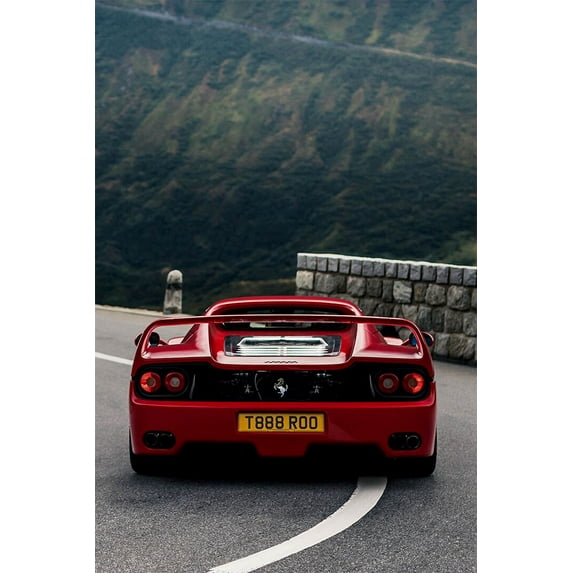 Cars Red Ferrari Landscape Road Land Vehicle Wall Art Decor - 20x30 Inch Laminated Poster - Stunning Detail and Bold Colors