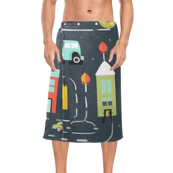 Cars Road Bath Towel Wrap for Man Adjustable Shower Wrap Button Closure Body Towel for Sauna Gym