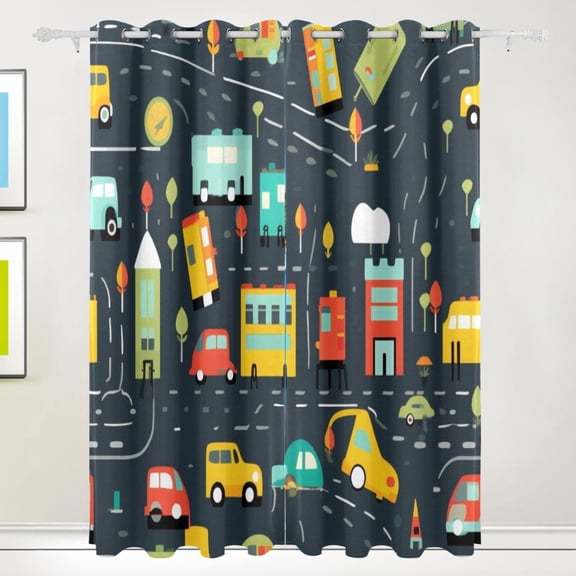 Cars Road Black Out Curtains 84 Inch Length Curtains for Sliding Glass Doors Bedroom Living Room 2 Pack