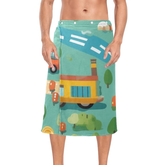 Cars Road Trees Lakes Bath Towel Wrap for Man Adjustable Shower Wrap Button Closure Body Towel for Sauna Gym