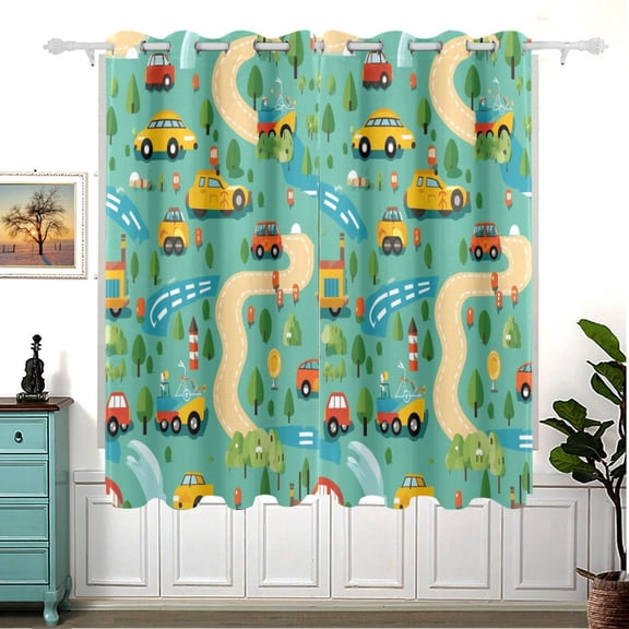 Cars Road Trees Lakes Blackout Curtain Panels 63x55in Drapes Privacy Assured for Living room Bedroom Bathroom 2 panels set