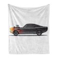 thumbnail image 1 of Cars Soft Flannel Fleece Blanket, Custom Design Muscle Car with Supercharger and Flames Roadster Retro Styled, Cozy Plush for Indoor and Outdoor Use, 50" x 70", Charcoal Grey Orange, by Ambesonne, 1 of 6