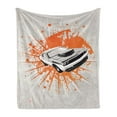 thumbnail image 1 of Cars Soft Flannel Fleece Blanket, Graffiti Style Inspired Sports Car Sprinting Graphic Work with Splash Color Elements, Cozy Plush for Indoor and Outdoor Use, 60" x 80", Grey Orange, by Ambesonne, 1 of 6