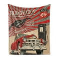 thumbnail image 1 of Cars Soft Flannel Fleece Blanket, Poster Style Image Gasoline Station Commercial Element Route 66 IllustrationPrint, Cozy Plush for Indoor and Outdoor Use, 50" x 70", Vermilion Beige, by Ambesonne, 1 of 5