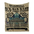 thumbnail image 1 of Cars Soft Flannel Fleece Blanket, Traditional Old Vehicle Race Theme Nostalgic American Car Flags Rusty Look, Cozy Plush for Indoor and Outdoor Use, 50" x 70", Sand Brown Black Blue, by Ambesonne, 1 of 5