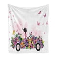 thumbnail image 1 of Cars Soft Flannel Fleece Blanket, Woman Driving a Floral Vehicle Butterflies in the Air Female on the Road Girls Theme, Cozy Plush for Indoor and Outdoor Use, 60" x 80", Multicolor, by Ambesonne, 1 of 5
