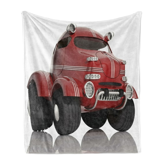 Cars Soft Flannel Fleece Throw Blanket, 3D Style Car Kids Traffic Transport Technology Prototype Vehicle, Cozy Plush for Indoor and Outdoor Use, 50" x 70", Charcoal Grey Dried Rose, by Ambesonne