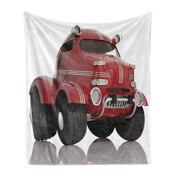 Cars Soft Flannel Fleece Throw Blanket, 3D Style Car Kids Traffic Transport Technology Prototype Vehicle, Cozy Plush for Indoor and Outdoor Use, 70" x 90", Charcoal Grey Dried Rose, by Ambesonne